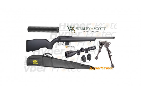 carabine 22LR webley & Scott avec bipied lunette et silencieux
