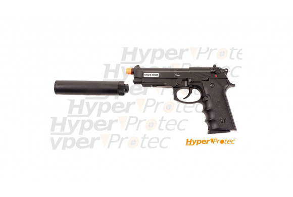 Pistolet airsoft gaz avec silencieux Spartan STS-9 full metal tactique 6mm 1 joule