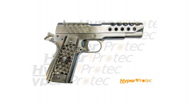 Réplique WE airsoft pistolet 1911 custom GBB Hex cut chromé 0.9J