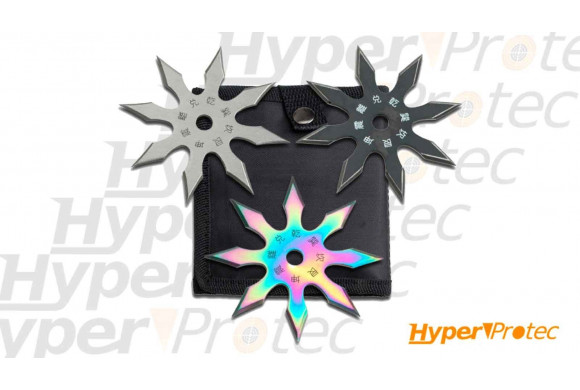 Set de 3 shurikens Perfect Point dans étui en nylon noir