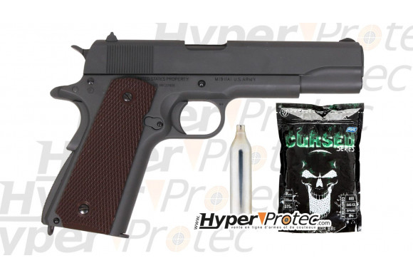 Pack complet Airsoft Colt 1911 anniversary, billes et CO2