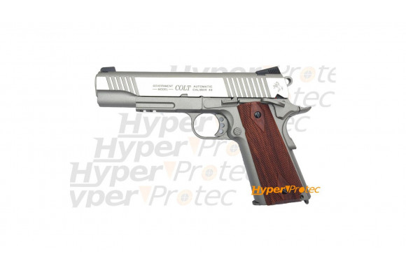 Pack Pistolet Colt 1911 CO2 chrome full metal airsoft avec consommables et cible intérieur