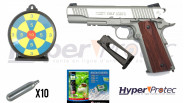 Pack Pistolet Colt 1911 CO2 chrome full metal airsoft avec consommables et cible intérieur