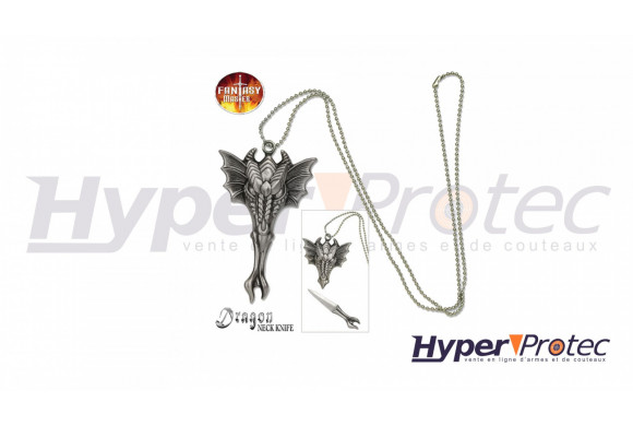 Collier avec pendentif en forme de tête de dragon avec lame caché