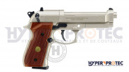 Pistolet BERETTA 92 à plomb CO2 Nickel Mat Crosse Bois