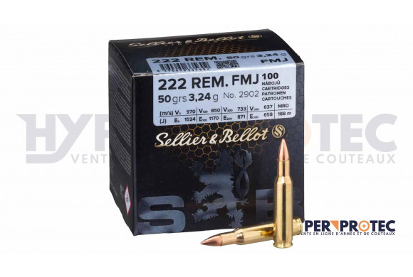 Munition 222 Rem FMJ Sellier Bellot Boîte de 100 cartouches