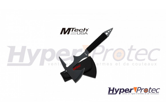 Hache Tomahawk noire plate a lancer avec manche paracorde - 38 cm