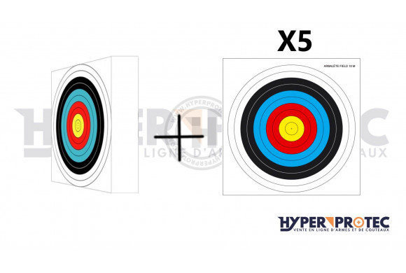 Butte haute densité pour tir au pistolet arbalète 30 x 30 cm avec 5 blasons