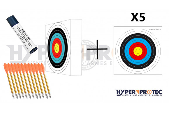 Pack tir au pistolet arbalète avec cible, butte de tir, stick de cire et flèches 