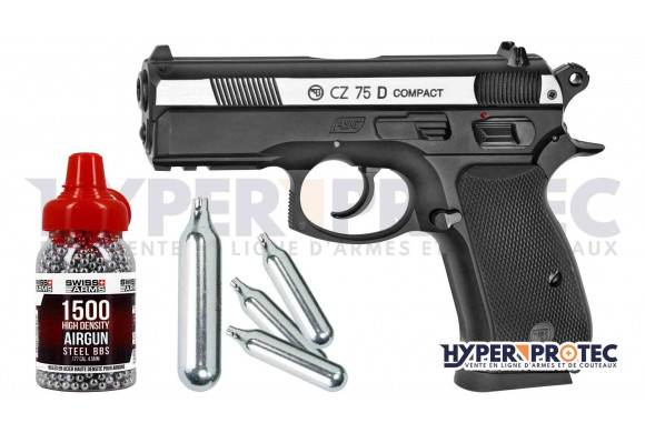 Promo décoiffante CZ 75D Compact culasse nickel 4.5 mm + munitio