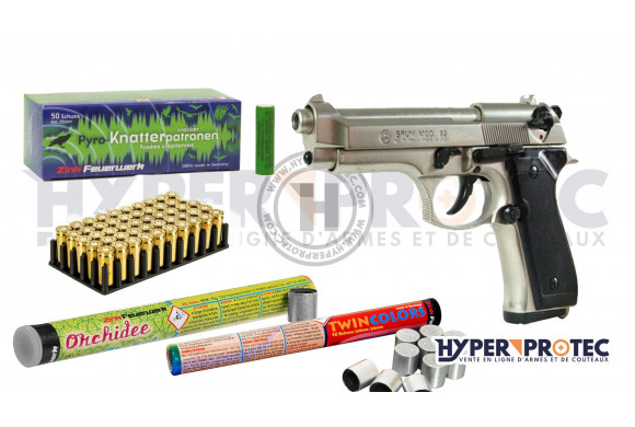 Pack Défense pistolet alarme Bruni New police chromé