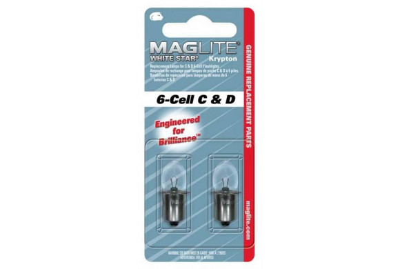 Lot de 2 ampoules pour Maglite White Star Krypton - 3 Cell C&D - 6 Cell C&D