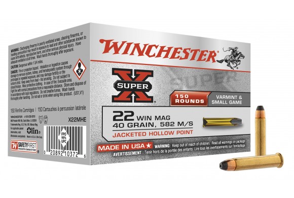 Winchester Munitions Super X JHP Calibre 22 Magnum - 150 Pièces