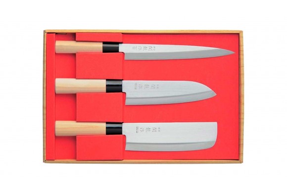 Coffret 3 Couteaux de Cuisine SEKIRYU - Sashimi / Santoku / Nakiri
