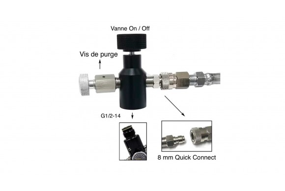 Adaptateur pour bouteille d'air portatif avec système de purge en HPA 