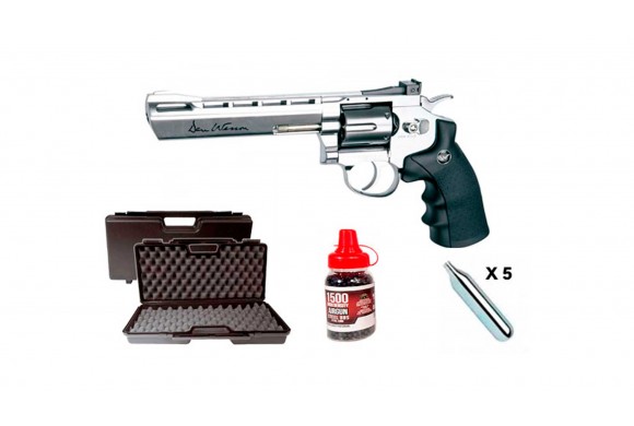 Pack Revolver Dan Wesson chromé 6 pouces - billes acier 4.5 mm