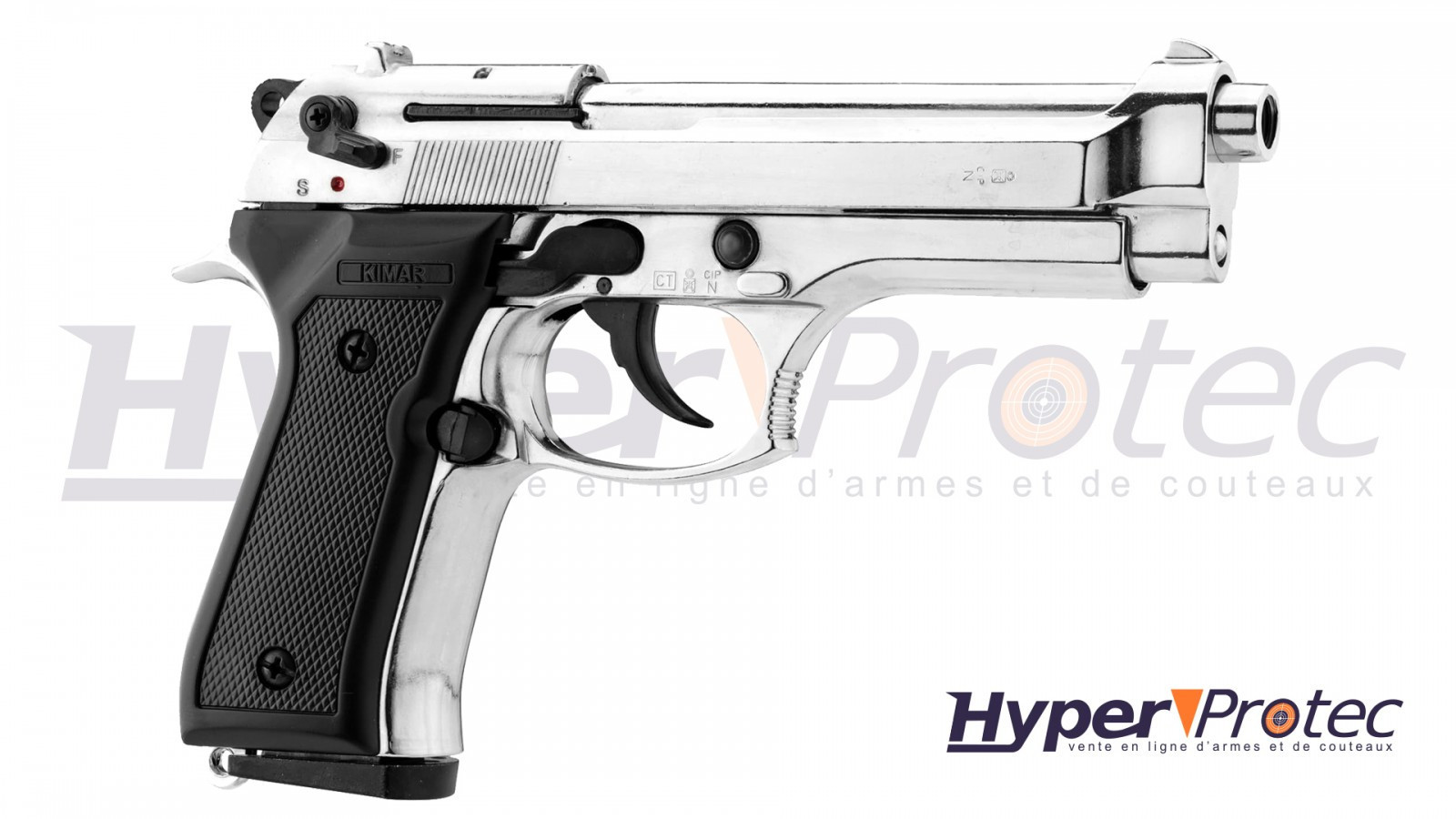 Kit défense type Beretta 92 F noir cal. 9 mm - Arme à blanc + gaz -  Pistolet de défense - Auto Défense