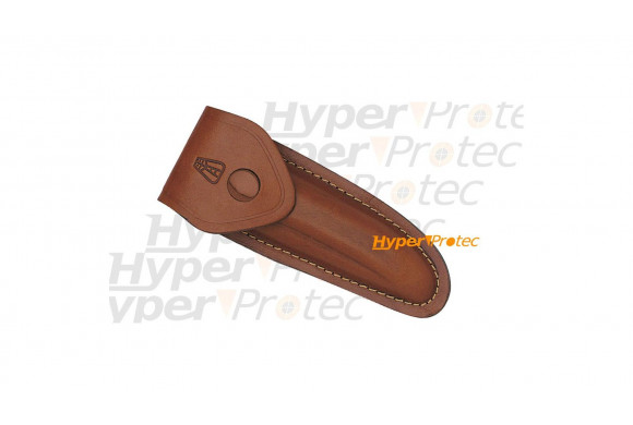 Etui en cuir brun pour couteau avec bouton pression Laguiole