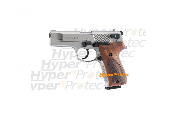 Pistolet alarme P88 nickel crosse bois 9 mm