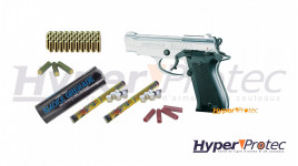 Pack fête anniversaire pistolet Beretta 84 chromé alarme 9mm