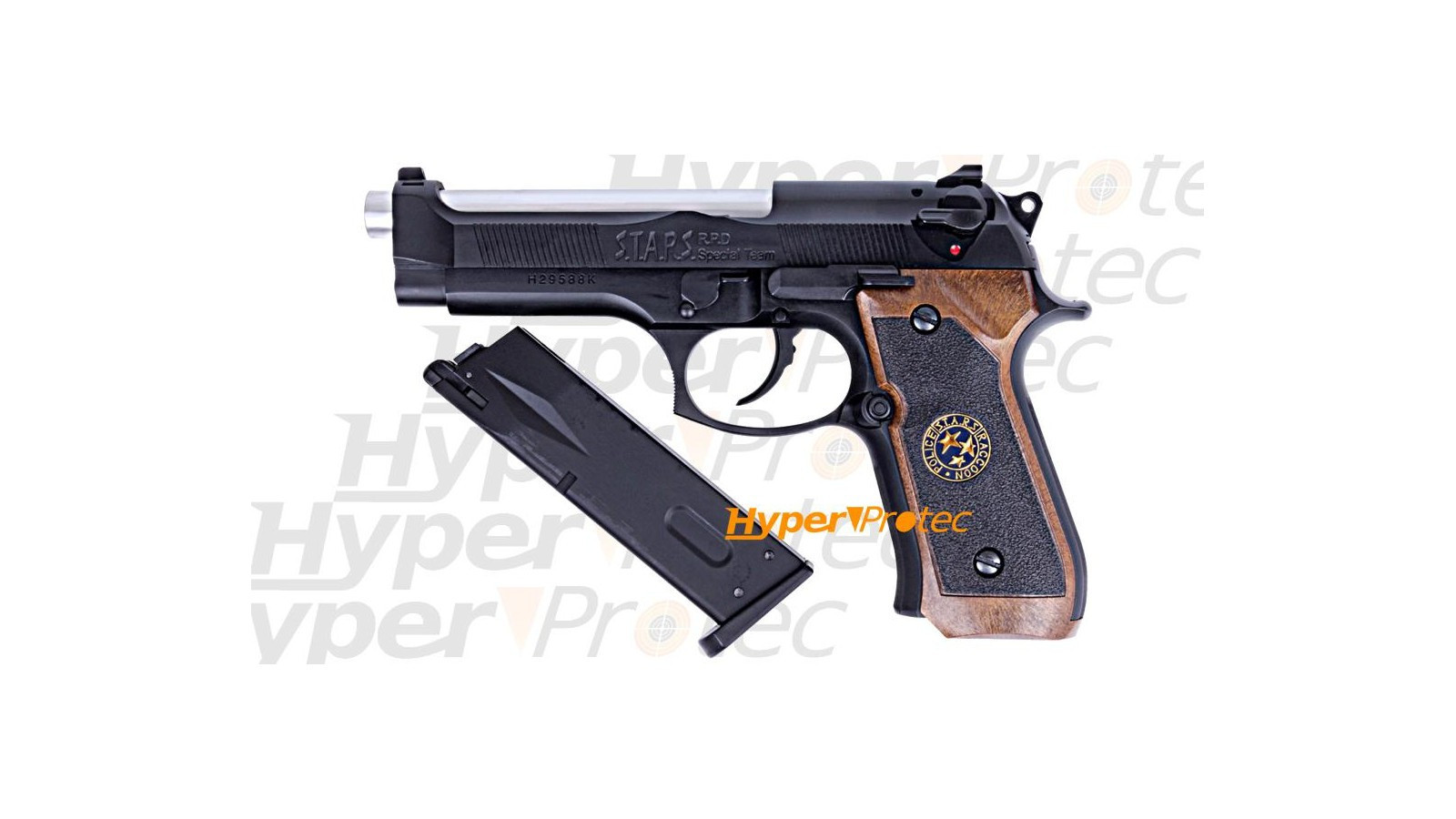 Pistolet 6mm gaz biohazard m92 semi noir