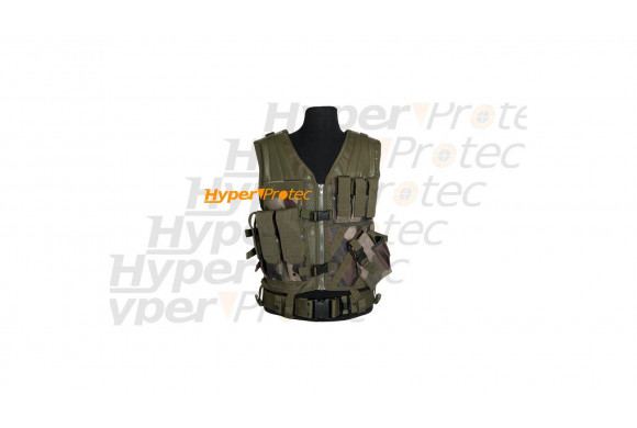 Gilet tactical vert CCE militaire avec ceinture pour droitier