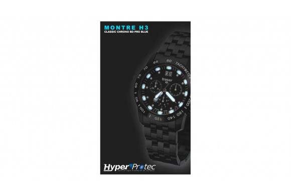 MONTRE MILITAIRE TRASER H3 - CHRONOGRAPHE - NOIR MAT pro Blue