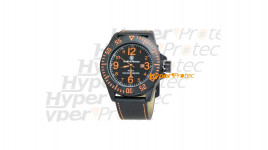 Montre Smith Wesson bracelet cuir noir cadran orange