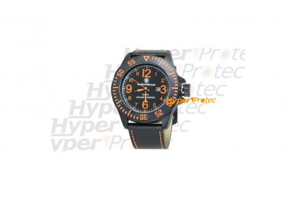 Montre Smith Wesson bracelet cuir noir cadran orange