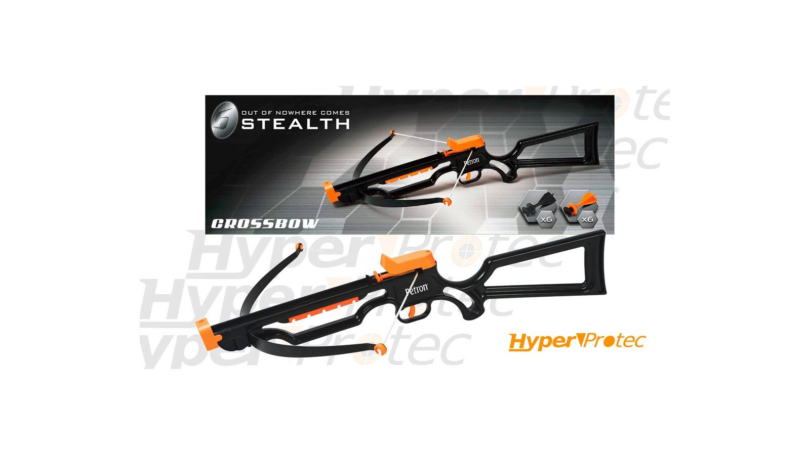 Arbalète à fléchettes ventouse Petron stealth noire et orange