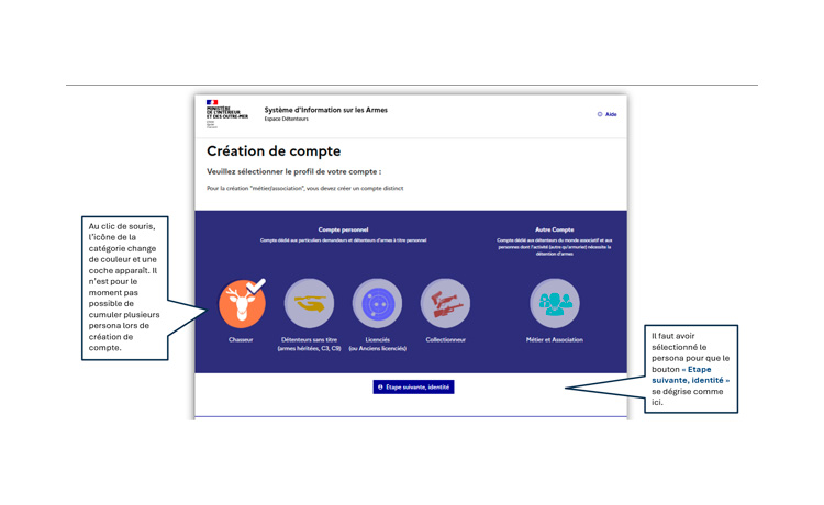 Interface de création d'un compte SIA détenteur